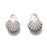 304 Stainless Steel Charms, Shell Shape, Stainless Steel Color, 7.5x6x0.5mm, Hole: 1mm(STAS-H130-10P)