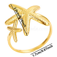 304 Stainless Steel Starfish Open Cuff Ring, Real 18K Gold Plated, Inner Diameter: 17mm(ZZ4725-2)