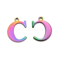 Ion Plating(IP) 304 Stainless Steel Alphabet Charms, Rainbow Color, Letter.C, 12x9.5x1mm, Hole: 1mm(STAS-H122-C-M)
