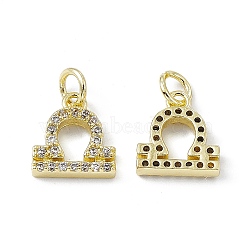 Real 18K Gold Plated Brass Micro Pave Clear Cubic Zirconia Charms, with Jump Ring, Constellation Charm, Libra, 11x10x2.5mm, Hole: 3.4mm(KK-E068-VB411-7)