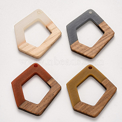 Resin & Wood Pendants, Waxed, Polygon, Mixed Color, 35.5x32.5x3~4mm, Hole: 2mm(RESI-S384-004A)