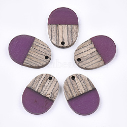 Resin & Wenge Wood Pendants, Oval, Medium Violet Red, 25x18x3~4mm, Hole: 2mm(RESI-T023-01I-1)