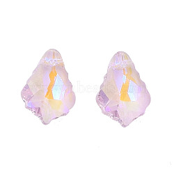 Pointed Back Electroplate Faceted Glass Pendants, Teardrop, Pink, 16x11.5x6mm, Hole: 1.4mm(EGLA-N006-050A)