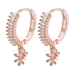 925 Sterling Silver Cubic Zirconia Hoop Earring Findings, with Flower Charms and Pinch Bails, for Half Drilled Beads, with S925 Stamp, Rose Gold, 22 Gauge, 13.5x13mm, Pin: 0.6mm(EJEW-B038-13RG)