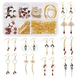 SUNNYCLUE DIY Earring Making Kits, Including Alloy Pendants & Links, Brass Chains & Linking Rings & Earring Hook & Jump Rings & Pins, Glass Pearl Beads, Polycotton Tassel & 304 Stainless Steel Pendants, Golden, 25x11x1.5mm, Hole: 2mm, 4pcs/box(DIY-SC0016-03)