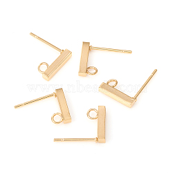 304 Stainless Steel Stud Earring Findings, Rectangle, Real 18K Gold Plated, 10x2mm, Hole: 1.8mm, Pin: 0.7mm(STAS-G224-21G-03)