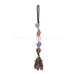 Nuggets Natural Gemstone Pendant Decorations, Braided Nylon Thread and Gemstone Chip Tassel Hanging Ornaments, 190mm(HJEW-JM00990)