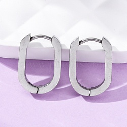 Tarnish Resistant 304 Stainless Steel Huggie Hoop Earrings, Oval, Stainless Steel Color, 17x12.5x3mm, Pin: 1mm(STAS-H156-11A-P)