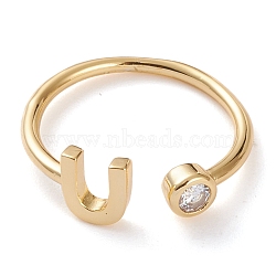 Brass Micro Pave Clear Cubic Zirconia Cuff Rings, Open Rings, Long-Lasting Plated, Real 18K Gold Plated, Letter.U, US Size 6, Inner Diameter: 17mm(RJEW-J074-01G-U)
