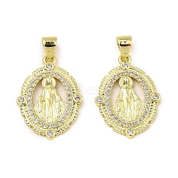 Brass with Cubic Zirconia Pendants, Long-Lasting Plated, Lead Free & Cadmium Free, Oval, Real 18K Gold Plated, 22x16x1.7mm, Hole: 5x3.5mm(KK-K346-13G)