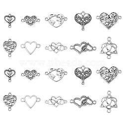 100Pcs 10 Styles Tibetan Style Alloy Connector Charms, Heart Links, Lead Free & Cadmium Free, for Valentine's Day, Antique Silver, 12.5~25x14~24x2~3mm, Hole: 1.8mm, 10pcs/style(TIBE-CJ0001-27)