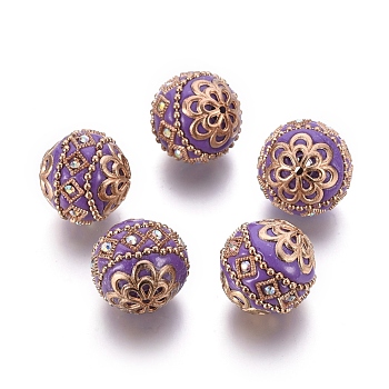 Handmade Indonesia Beads, with Metal Findings, Round, Light Gold, Dark Orchid, 19.5x19mm, Hole: 1mm