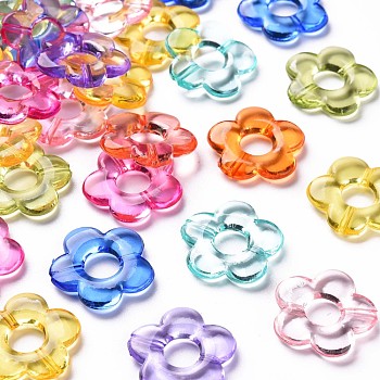 Transparent Acrylic Bead Frames, Flower, Mixed Color, 19x20x3.5mm, Hole: 1.6mm, Inner Diameter: 6.5mm