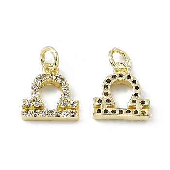 Real 18K Gold Plated Brass Micro Pave Clear Cubic Zirconia Charms, with Jump Ring, Constellation Charm, Libra, 11x10x2.5mm, Hole: 3.4mm
