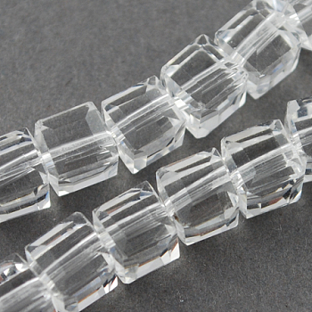 Glass Bead Strands, Faceted, Cube, Clear, 7~8x7~8x7~8mm, Hole: 1.5mm, about 97~100pcs/strand, 70~71cm