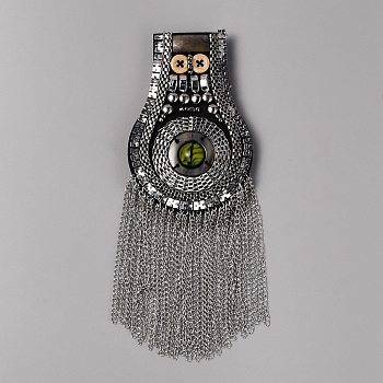 Fashionable Tassel Epaulettes, Shoulder Badge, with Alloy Chains & Pin, Cloth Findings, Gray, 183mm