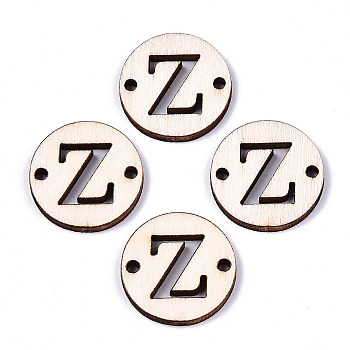 Unfinished Natural Poplar Wood Links Connectors, Laser Cut, Flat Round with Word, Letter.Z, 19.5x2.5mm, Hole: 2mm