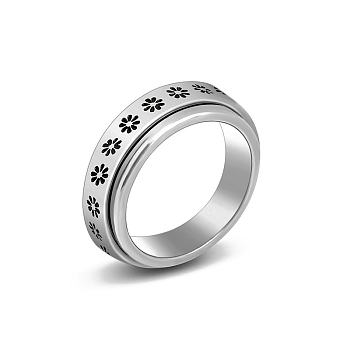 Stainless Steel Rotating Finger Ring, Fidget Spinner Ring for Calming Worry Meditation, Flower, US Size 10(19.8mm)