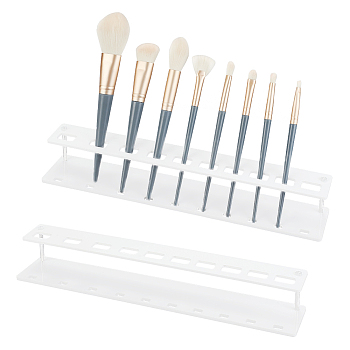 Acrylic Makeup Brush Organizer Display Stand, with Iron Finding, Rectangle, White, 32x5.6x4.42cm