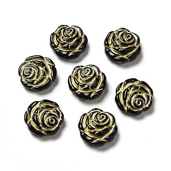 UV Plating Acrylic Beads, Golden Metal Enlaced, Flower, Black, 14x5mm, Hole: 1.6mm, about 1050pcs/500g