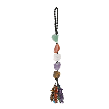 Nuggets Natural Gemstone Pendant Decorations, Braided Nylon Thread and Gemstone Chip Tassel Hanging Ornaments, 190mm