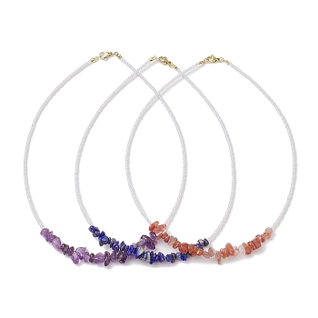 Glass with Natural Gemstone Chip Necklaces, 16.50 inch(41.9cm)