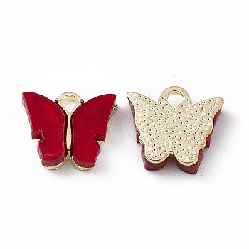 Acrylic Charms, with Light Gold Tone Alloy Finding, Butterfly Charm, Red, 13x14x3mm, Hole: 2mm