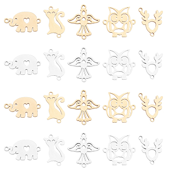 SUNNYCLUE 201 Stainless Steel Links Connectors, Laser Cut, Animal Shapes, Golden & Stainless Steel Color, 20pcs/box