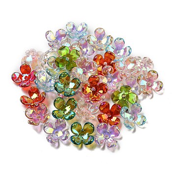 Acrylic Bead Caps, 4-Petal Flower, Mixed Color, 12x12x5mm, Hole: 1.5mm