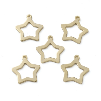 Brass Charms, Long-Lasting Plated, Stars, Real 24K Gold Plated, 11.5x10.5x0.5mm, Hole: 0.9mm