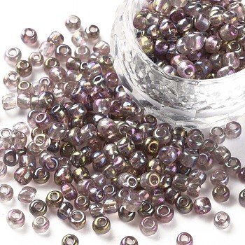Glass Seed Beads, Trans. Colors Rainbow, Round, Misty Rose, Size: about 4mm in diameter, hole:1.5mm, about 1000pcs/100g