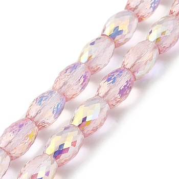 Transparent Electroplate Glass Beads Strands, AB Color, Faceted, Oval, Pink, 11x8mm, Hole: 1.4mm, about 60pcs/strand, 27.17''(69cm)