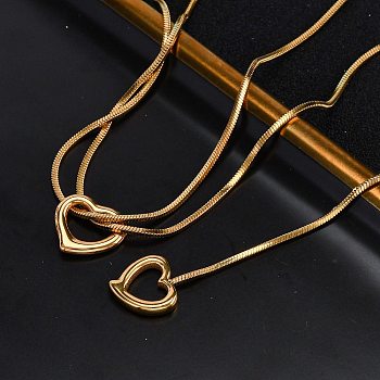 304 Stainless Steel Heart Pendant Y Pendant Necklaces, Ion Plating(IP), Real 14K Gold Plated, 18.58 inch(47.2cm)