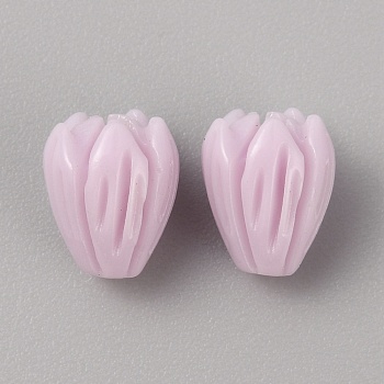 Opaque Resin Flower Rose Beads, with Synthetic Shell, Lilac, 8.5x7mm, Hole: 1.2mm