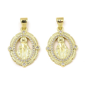 Brass with Cubic Zirconia Pendants, Long-Lasting Plated, Lead Free & Cadmium Free, Oval, Real 18K Gold Plated, 22x16x1.7mm, Hole: 5x3.5mm