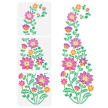 3Pcs 3 Styles PET Hollow Out Drawing Painting Stencils, for DIY Scrapbook, Photo Album, Flower, 300x300mm, 1pc/style