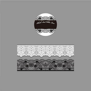 Black and White PET Lace Decorative Adhesive Tapes, for DIY Scrapbooking Supplie Gift Decoration, Flower, 75x0.05mm, 2m/roll
