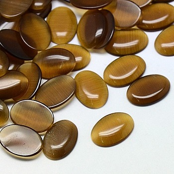 Cat Eye Cabochons, Oval, Saddle Brown, 10x8x2.5mm