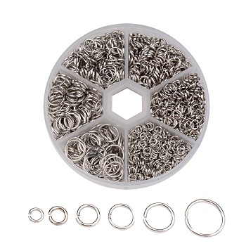 1 Box of Iron Jump Rings, Mixed Size, Open Jump Rings, Platinum, 18~21 Gauge, 4~10x0.7~1mm, Inner Diameter: 2.6~8mm, about 1600pcs/box, Packaging Box: 8x2cm