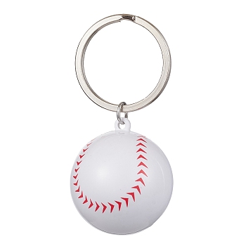 ABS Plastic Sports Ball Theme Pendants Keychains, with Iron Split Key Rings, Baseball, 6.2cm, Pendants: 36x32x32mm