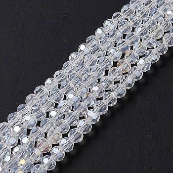 Half-Handmade Transparent Glass Beads Strands, Faceted(32 Facets) Round, Clear, 4mm, Hole: 1mm, about 74pcs/strand, 14 inch