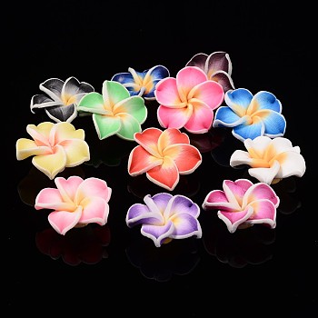 Handmade Polymer Clay 3D Flower Plumeria Beads, Mixed Color, 15x8mm, Hole: 2mm