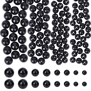 PandaHall Elite 4 Style Opaque Acrylic Beads, Round, Black, 10~20x9~19mm, Hole: 1.8~3mm, 300pcs/box