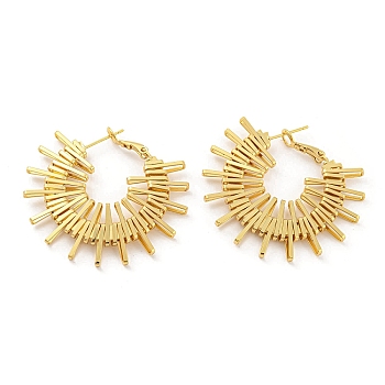 Rack Plating Brass Sun Hoop Earrings, Long-Lasting Plated, Cadmium Free & Lead Free, Real 18K Gold Plated, 40x44x3mm