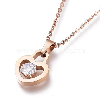 304 Stainless Steel Heart Padlock Pendant Necklaces(NJEW-I240-14)-2