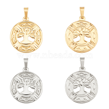 Golden & Stainless Steel Color Flat Round 304 Stainless Steel Pendants