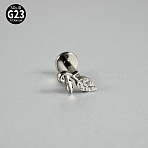 G23 Titanium Micro Pave Cubic Zirconia Cartilage Earrings, Internally Threaded Labrets Stud, Tragus Stud, Flat Back Earring, Leaf, Stainless Steel Color, 8mm, Pin: 1.2mm(WG0CACB-11)