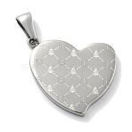Christmas 304 Stainless Steel Pendants, Heart with Christmas Tree & Snowflake Charm, Stainless Steel Color, 32x30.5x3mm, Hole: 8x3mm(STAS-Z098-42P)