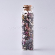 Glass Wishing Bottle, For Pendant Decoration, with Tourmaline Chip Beads Inside and Cork Stopper, 22x71mm(DJEW-L013-A20)