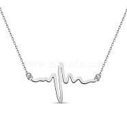 SHEGRACE Rhodium Plated 925 Sterling Silver Pendant Necklaces, with Cable Chains, Heartbeat, Platinum, 14.17 inch(36cm)(JN938A)